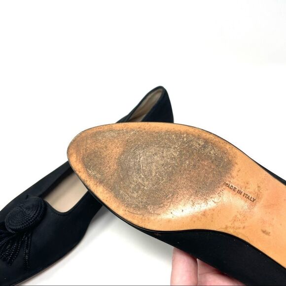 SALVATORE Ferragamo Black Suede Fringe Button Flats Size 9.5 Made in Italy - Picture 10 of 10